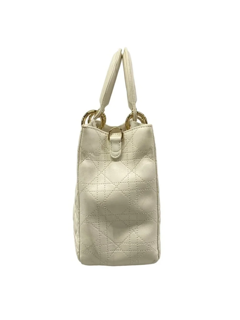 Dior Handbag Lady Bag White Gold Leather